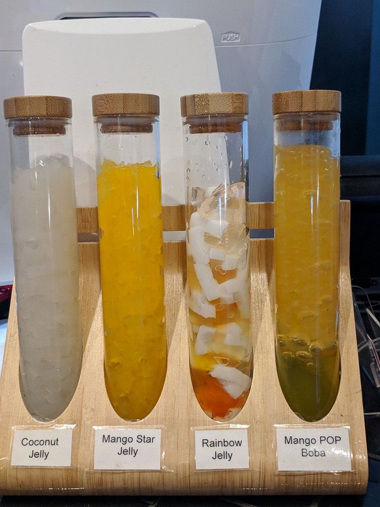 Coconut, mango star, rainbow and mango pop boba jellies